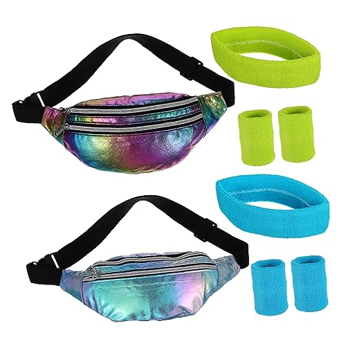 BESTYASH Holografisches Fanny-Set Für Damen Im 80er-Jahre-Vintage-Stil Workout-Accessoires Mit Stirnbändern Und Armbändern von BESTYASH