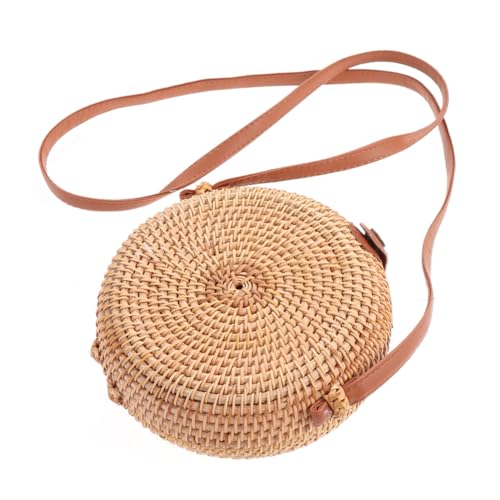 BESTYASH Runde Damen Rattan Umhängetasche Handgefertigt Mini Strohtasche Leichte Schultertasche Für Strand Reisen Alltag von BESTYASH