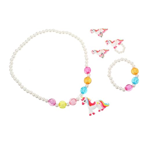 BESTYASH Schmuckset Einhorn Weiß für Mädchen mit Ring Armband Halskette und Ohrringen Leichtes Buntes Prinzessin Accessoire für Party Schule Geschenk von BESTYASH
