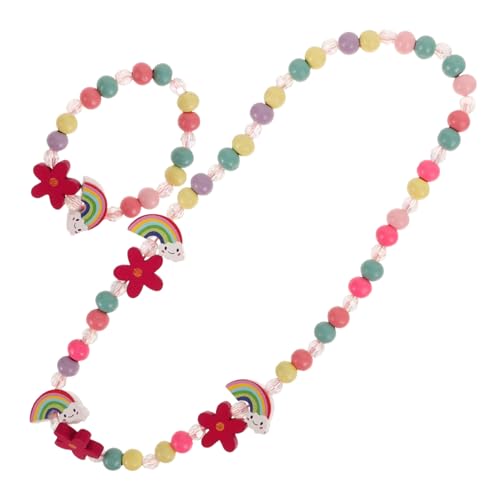 BESTYASH Schmuckset Mädchen Armband und Halskette Leichtes Hautfreundliches Perlen set mit Regenbogenblumenmotiv Bruchsicher Sicher für Geschenk für Junge Mädchen von BESTYASH