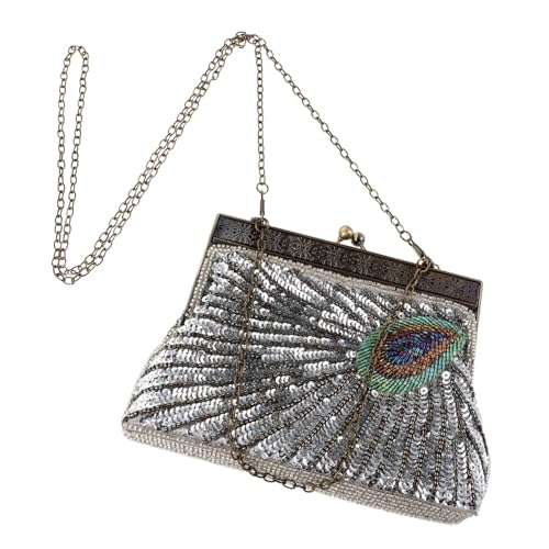 BESTYASH Schultertasche Damen Crossbody Flapper Pailletten Damen Abschlussball Für Hochzeit Perlentasche Pfau Handgefertigte Handtasche Clutch Geldbörsen Braut Cocktail Party Formale von BESTYASH