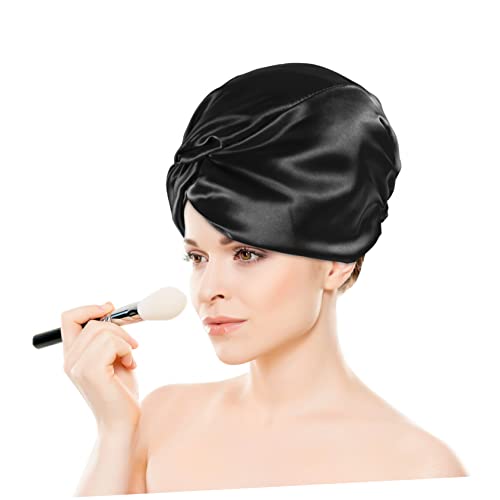 BESTYASH Schwarze Doppellagige Schlafmütze aus Hochwertigem Material Elastische Komfortable Haarkappe für Damen Schützt Haare vor Knoten Beim Schlafen für Make Up Spa Dusche und Langes von BESTYASH