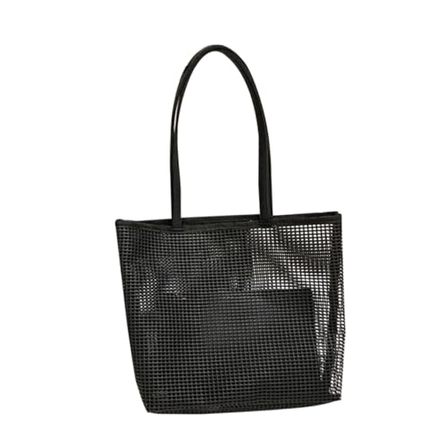 BESTYASH Schwarze Mesh Strandtasche mit Hohlraum design Multifunktionale Leichte Schulter Tragetasche für Damen Inklusive Kleiner Kosmetiktasche für Urlaub Shopping und Alltag von BESTYASH