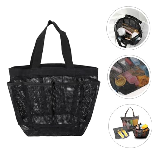 BESTYASH Schwarze Netz strandtasche mit Multifunktionale Große Kapazität Sanddurchlässig Tragbar für Reisen Bad Kosmetik Handtücher für Urlaub Shopping und Alltag von BESTYASH