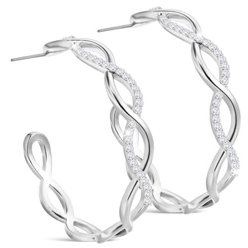 BESTYASH Silberne Kleine Creolen Damen Ohrschmuck Sterlingsilber Ohrringe mit Verziertem Geflochtenem Design und Funkelndem Zirkonia Leichte Ergonomische Huggie Ohrringe für Alltag und von BESTYASH