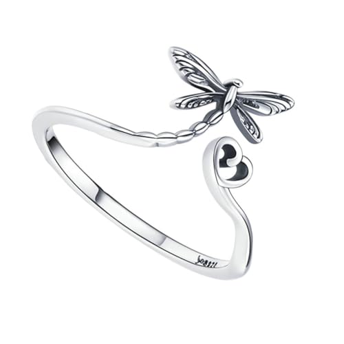 BESTYASH Silberner Damenring Libelle Offener Verstellbarer Schmuck Kreativer Fingerring Verstellbar Schmuckaccessoire Elegant Für Party Alltag Geschenk von BESTYASH