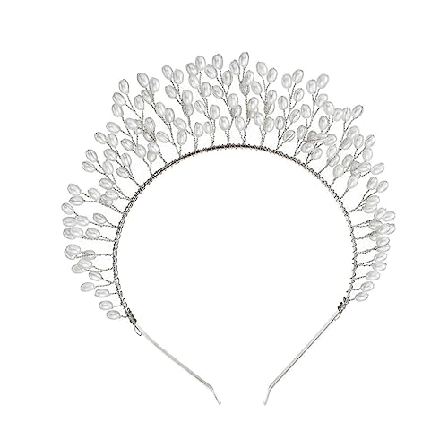 BESTYASH Silberner Perlen Haarreif mit Kunstvoller Kronenform Auffälliges Braut Haarschmuck Accessoire Leichtes Party Deko Haarband für Frauen Geeignet für Hochzeiten und Festlichkeiten von BESTYASH