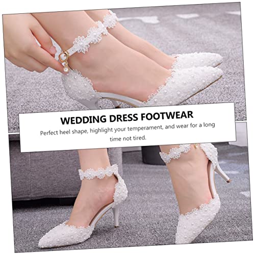 BESTYASH Spitze Brautschuhe Weiß Damen Sandalen Absatz Slingback Elegant Party Hochzeit Schleifen Design Leicht Stylisch von BESTYASH