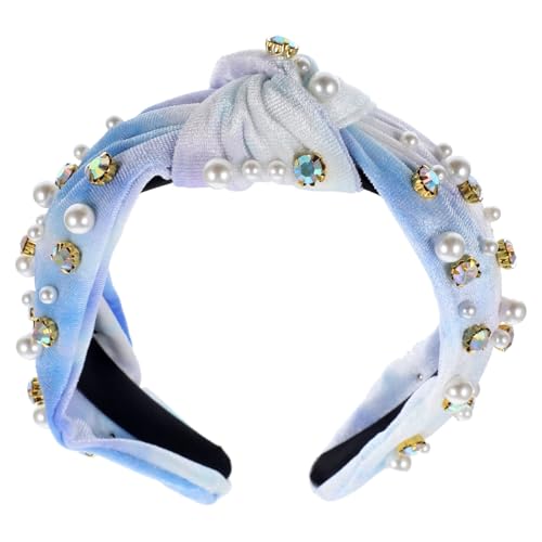 BESTYASH Stirnband Batik Perlen Haarschmuck Braut Stirnbänder Für Kopfbänder Für Perlenstirnband Geburtstag Breite Haarbänder Mädchen Haarschmuck Samt Blau von BESTYASH