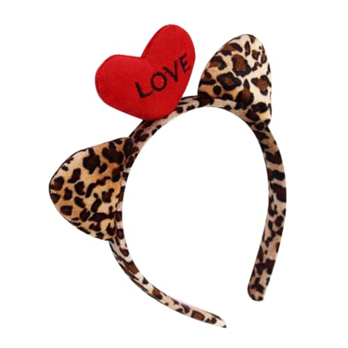 BESTYASH Stirnband Mit Katzenohren Im Leopardenmuster Und Herz Haar-accessoire Für Valentinstag Flauschige Plüsch-haarbänder Für Cosplay Gesicht Yoga Und Foto-requisiten von BESTYASH