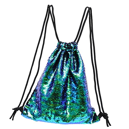 BESTYASH Paillettentasche Grün Mit Innentasche Kordelzugrucksack Glitzer Turnbeutel Pailletten Beutel Mit Schlüsseltasche Rucksack Pailetten Für Outdoor von BESTYASH