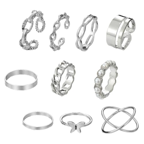 BESTYASH Teiliges Stapelbare Silberfarbene Fingerschmuck Ringe mit Glatter Oberfläche Modisch und Verstellbar Stilvolle Fingerdekoration für Damen Alltag und Besondere Anlässe von BESTYASH