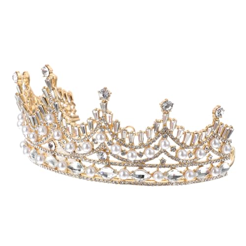 BESTYASH Tiara Prinzessin Haarschmuck Für Die Braut Stirnband Für Mädchen Gold Hochzeit Haarschmuck Brautstirnband Perle Brautkopfbedeckung Krone Kopfbedeckung Frauen Goldener Imitations von BESTYASH