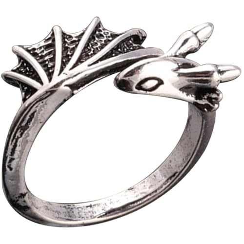 BESTYASH Titan Edelstahl Drache Ring Herren Offener Retro Stil Finger Schmuck Cooles Design Verstellbar Robust Alltag Party Cosplay Geschenk von BESTYASH