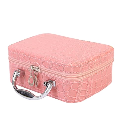 BESTYASH Tragbarer Kosmetikkoffer Damen mit Spiegel Stilvoller PU Make Up Organizer Quadratische Makeup Tasche Reise Kosmetik Aufbewahrungstasche Handlich Rosa von BESTYASH