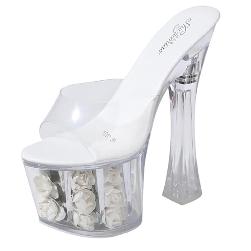 BESTYASH Transparente Damen Sandaletten mit Dickem Absatz Wasserdichte PU Sohle Ultraleichte Hochzeitsschuhe für Frauen Plattform Slipper Weiß von BESTYASH