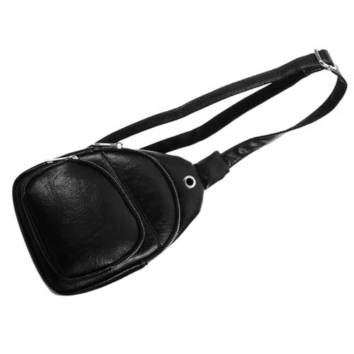 BESTYASH Verstellbare PU Brusttasche Damen Herren Sling Bag mit Reißverschluss Leichte Crossbody Umhängetasche für Outdoor Sport Reise Alltag Modische Schwarze Freizeittasche von BESTYASH