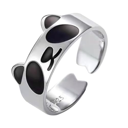 BESTYASH Verstellbarer Damen Ring Panda Design Offener Edelstahl Schmuck Elegant Modeaccessoire Geschenk von BESTYASH