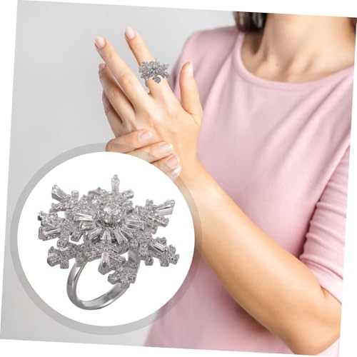 BESTYASH Verstellbarer Damenring mit Doppelter Schneeflocke Offenes Design Modischer Zirkonia schmuck für Festtage Partys und Tägliches Tragen von BESTYASH