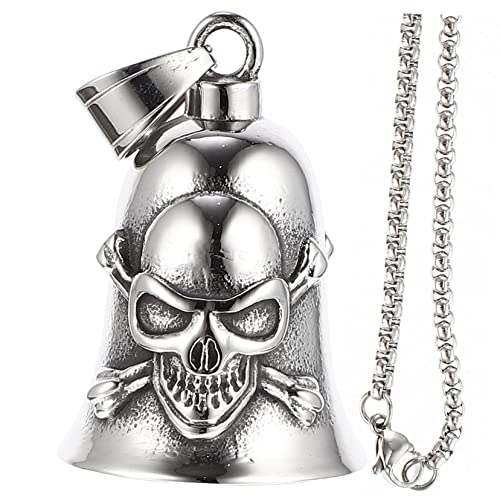 BESTYASH Vintage Punk Titaniumstahl Schädel Schlüsselanhänger mit Glockenanhänger Langlebig und Rostfrei Retro Motorradstil Kettenanhänger für Herren und DIY Kette von BESTYASH