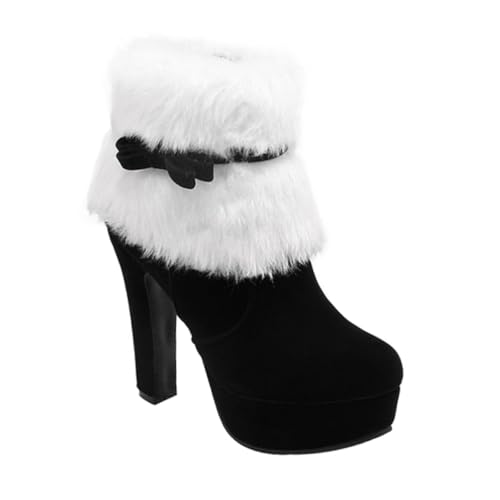 BESTYASH Winterstiefel Damen Kurzstiefel mit High Heel und Schleife Weihnachts Ankle Boots mit Seitlichem Reißverschluss Rutschfeste Gummisohle Warm Gefüttert für Winterpartys und Alltag von BESTYASH