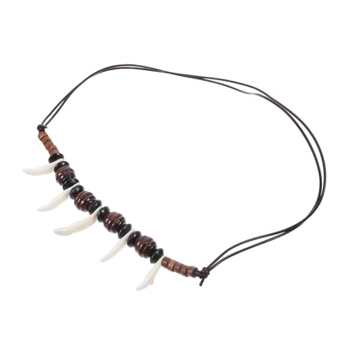 BESTYASH Wolf Halskette Herren Beaded Pendant Necklace mit Verstellbarer Tribal Wolfzahn Dekoration aus Weißem Acryl Leicht Robust für Strand Alltag und Urlaub von BESTYASH