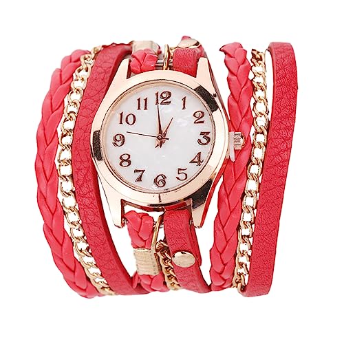 BESTYASH Gewebte Uhr Armband Für Frauen Böhmisches Armband Armreif Gewebtes Armband Punk-Armband Stapelarmbänder Für Frauen Vintage-Armband Damen Weben Rot Quarzuhren Normaler Glasspiegel von BESTYASH