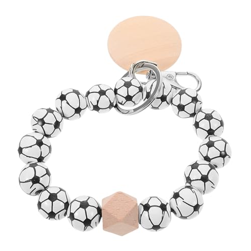 BESTYASH Fußball Holzperlen Schlüsselanhänger Mit Rundchip-anhänger Im Printdesign Elastisches Armband Für Geldbörse Und Tasche Einzigartiger Schlüsselbund Für Sportliebhaber von BESTYASH