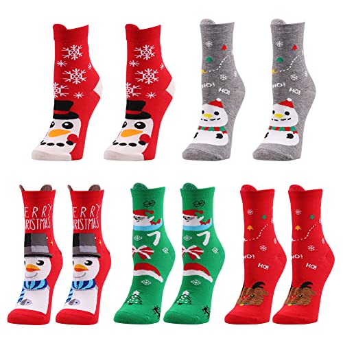 BESTZY Weihnachtssocken Damen, 5 Paar Weihnachtssocken Damen Baumwolle Winter Warm Weihnachten Socken Rentier Schneeflocke Socken Weihnachtsgeschenke Für Frauen, Weihnachtsdeko von BESTZY