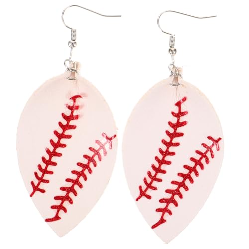 BESTonZON 1 Paar Blattohrringe Sport Tropfenohrringe Baseball-schmuck Klein Statement-ohrringe Für Frauen Fallen Creolen Damen Dangle Ohrringe Trendy Frau Ohrringe Baumeln Weiß Kunstleder von BESTonZON