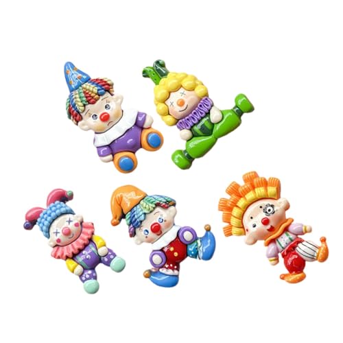 BESTonZON 1 Satz Clown-patch Taschenanhänger Clownperlen Anhänger Mit Flachem Rücken Süßes Clownhandwerk Anhänger Für Taschenaccessoires Diy-cartoon-zubehör Klammer Clown-charme Harz 5st von BESTonZON