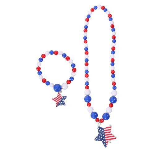 BESTonZON 1 Satz Holzperlen Halskette und Armband für Unabhängigkeitstag Diy Schmuckset mit Flaggen Design Halskette und Armband für Dekorationen von BESTonZON