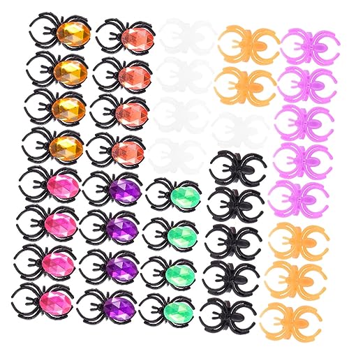 BESTonZON 1 Satz Spinnenringe Aus Plastik Kostümzubehör Für Halloween Partys Bunte Ringe Schmucksteine Kreative Fingeraccessoires Für Erwachsene 50 Stück von BESTonZON