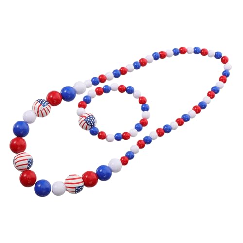 BESTonZON 1 Satz Teiliges Set Holzperlen Armband und Halskette mit Fünfzackigem Stern Anhänger für Unabhängigkeitstag Festliche Schmuckdekoration für Frauen von BESTonZON
