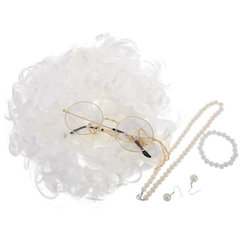BESTonZON Perücken-set Für Erwachsene Weißer -look Kostüm-brille Halloween-party-accessoire Altersverwandtes Verstellbare Perücke Für Verschiedene Kopfgrößen Cosplay- -kleidung von BESTonZON
