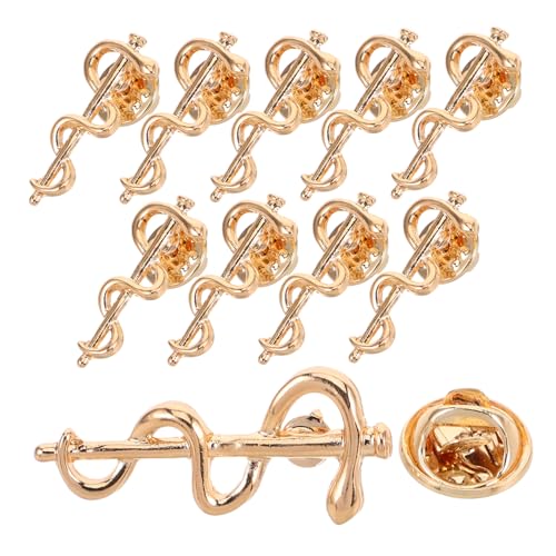 BESTonZON 10 Stück Teiliges Retro Schlangen Broschen Arzt und Krankenschwester Anstecknadeln Medizinische Caduceus Brosche Stilvolle für Ärzte und Pflegekräfte Goldfarbe von BESTonZON