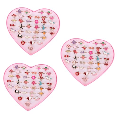 BESTonZON 108 Stck Teiliges Kinderring aus Legierung Verstellbare Bunte Schmuckringe mit Cartoon Motiven Niedliche Party Mitgebsel für Mädchen Geschenkbox von BESTonZON