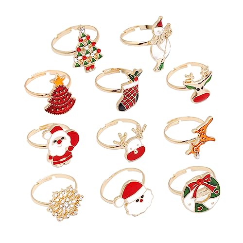 BESTonZON 11 Stück Teiliges Weihnachts Ring aus Süße Cartoon Ringe für Festlichkeiten für Partys und für Mädchen von BESTonZON