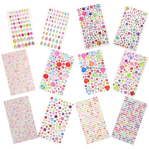 BESTonZON 12 Bögen Strass-Aufkleber: Kristallsteine mit flacher Rückseite – Acryl-Edelstein-Juwelen – Kinder-Make-up, Gesichtsjuwelen zum Basteln, DIY-Augen- und Nagelkunst BESTonZON 12 Bögen Strass-Aufkleber: Kristallsteine mit flacher Rückseite – Acryl-Edelstein-Juwelen – Kinder-Make-up, Gesichtsjuwelen zum Basteln, DIY-Augen- und Nagelkunst von BESTonZON