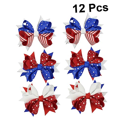 BESTonZON 12stücke Sternflaggen-musterband Haarnadeln Mit Schleife Für Mädchen Strapazierfähiges Material Leuchtende Farben Kopfschmuck Für Unabhängigkeitstag Und Alltag von BESTonZON