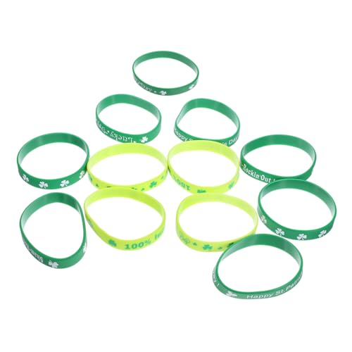 BESTonZON 12 Stück Silikon Armbänder mit Kleeblatt für Patrick's Day Tragbare Langlebige Handgelenk Bänder für Outdoor Aktivitäten Geschenkidee für Freunde und Familie von BESTonZON