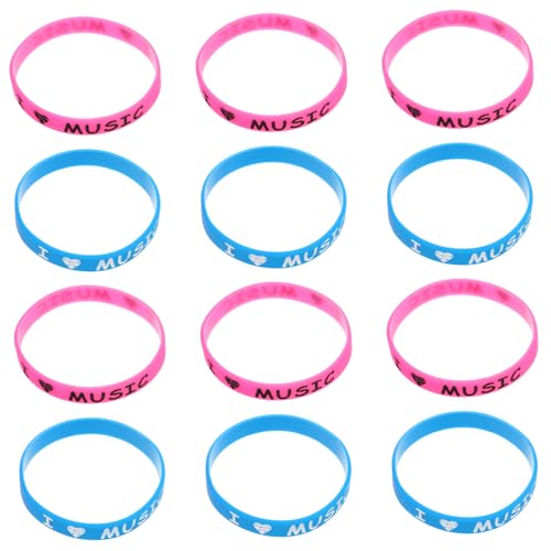 BESTonZON 12 Stück Teiliges Bunte Silikonarmbänder I Love Music mit Versenktem Design Elastische Musikfestival Armbänder in Blau und Bequeme Event Accessoires für Rock und Edm Konzerte von BESTonZON