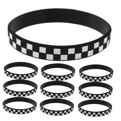 BESTonZON 12 Stück Teiliges Kariertes Silikonarmband Hautfreundlich Langlebig Leicht und Bequem Passend für Motorsport Events Partys und Festivals Modernes Schwarweißes Checkered Wristband von BESTonZON