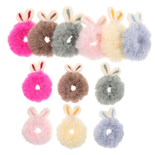 BESTonZON 12 Stück Teiliges Plüsch Hasenohren Haargummiset für Kleine Mädchen Weiche Elastische Ponytail Bänder in Bunten Candy Farben Niedliche Designs Vielseitig für Zöpfe und von BESTonZON