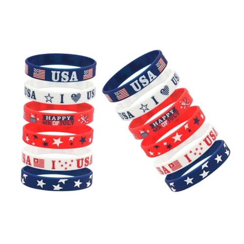 BESTonZON 12 Stück Teiliges Silikon Armband Flagge Flexibles Tragbares Handgelenkband für Unabhängigkeitstag Party Dekoration und für Festivals und Feiern von BESTonZON