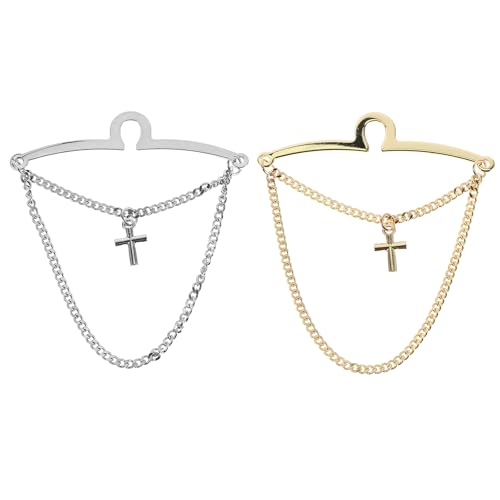 BESTonZON 2 Krawattenklammern: Elegante Krawattenkette mit Kreuz für Herren, Krawattenklammern, Accessoires für geschäftliche und formelle Anlässe sowie den Alltagsstil von BESTonZON