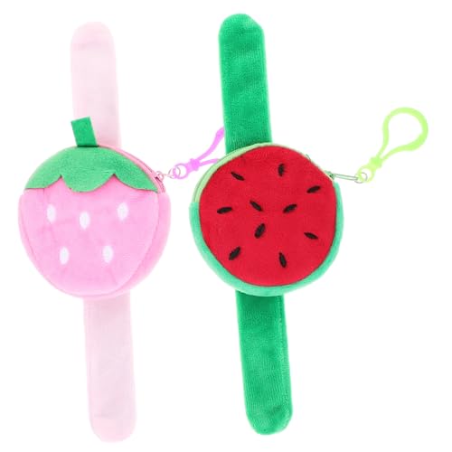BESTonZON 2 Stck Teiliges Fruit Slap Armband Kuscheliges Verstellbares Schnapparmband für Mädchen Süße Erdbeer und Wassermelonen Motive Weiches Material Bequemes Tragegefühl Geschenkidee von BESTonZON