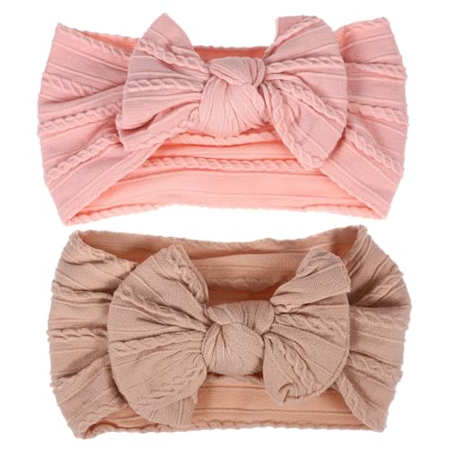 BESTonZON 2 Stück Mädchen Stirnband Teiliges mit Schleife Nylon Haarband für Junge Mädchen Elastisch und Hautfreundlich Kopfbedeckung Khaki Verstellbar für Kleinkinder von BESTonZON