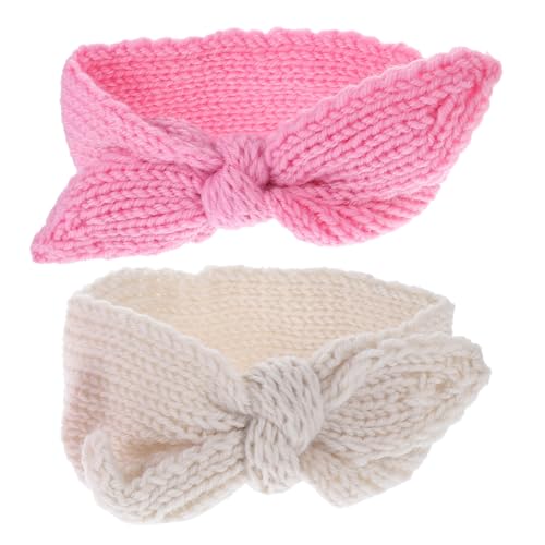 BESTonZON 2 Stück Neugeborenen Mädchen Strickstirnband mit Schleife Wärmendes Babyhaarband in Rosa und Weiche Elastische Kopfbedeckung für Junge Mädchen und Kleinkinder Niedliche Haarschmuck von BESTonZON