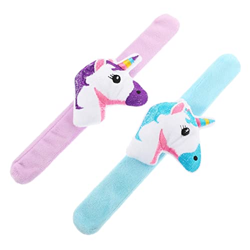 BESTonZON 2 Stück Slap Armbänder Plüsch Einhorn Weiche Leichte Party Klatschbänder für Mädchen und Jungen als Lustiges und Auffälliges Handgelenks Accessoire von BESTonZON